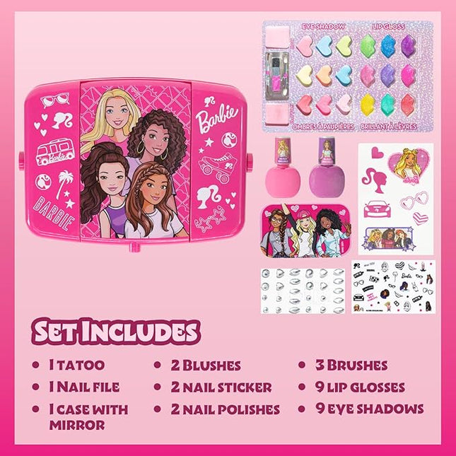 Barbie Beauty Vanity Set with Light-Up Mirror, Includes Lip Gloss, Eye Shadow, Brushes, Nail Polish, Accessories, and More! Ages 3+ Perfect for Parties, Sleepovers, and Makeovers, by Townley Girl