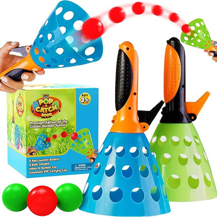 YoYa Toys Pop and Catch Ball Game - Indoor Outdoor Kids Play Activities, Pop-Pass-Catch Games for Camping, Beach Sport, Backyard, Pool - 2 Launcher Baskets, Ages 3 4 5 6 7 8 9 Year Old Boys Girls Gift