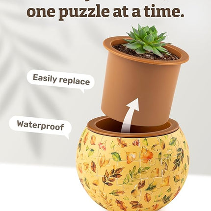 PieceRelax 3D Puzzle Planter 80 Pieces - Flower Pot - Elegant Green, Home Decor Flower Pots for Indoor Cactus, Succulents Pots [K1105]