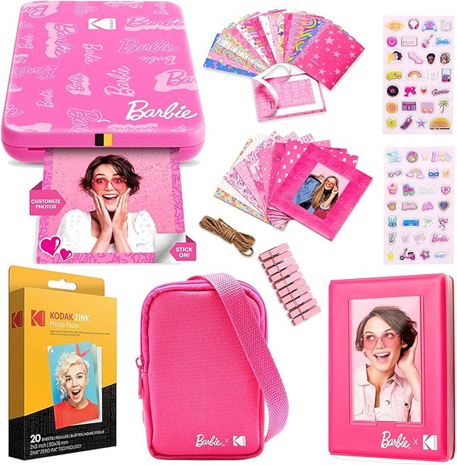 KODAK x Barbie Step Slim Wireless Instant Portable Photo Mobile Printer Gift Bundle (Signature Style)+ Barbie Camera Case, Photo Album, Sticker & Hanging Frames, 50 Stickers + Zink Paper (20 Sheets)