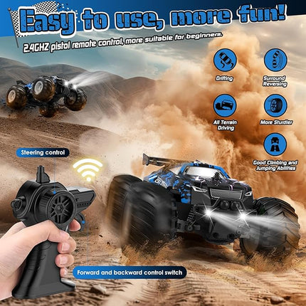 Remote Control Car, All-Terrain Remote Control Truck for Boys, Rechargeable Rc Truck with LED, 1:20, 10KM/H, 2 Motors, 2.4GHZ, Speed Friendly, Sturdy, Rc Cars for Christmas, Kids, Beginner
