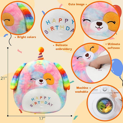 Easfan 20" Jumbo Rainbow Birthday Dog Giant Plush Pillow Soft Puppy Plush Toy Cute Dog Stuffed Animal Birthday Gifts for Kids Toddlers