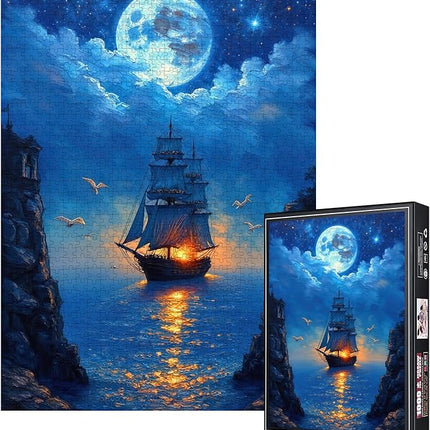 1000pcs Starry Night Sailing Ship Jigsaw Puzzles - Premium Paper Large Puzzle for Adults, Challenging DIY Brain Teaser, Family Bonding Activity, Celestial Theme Puzzle Jigsaw Puzzles for Adults