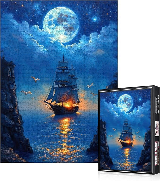 1000pcs Starry Night Sailing Ship Jigsaw Puzzles - Premium Paper Large Puzzle for Adults, Challenging DIY Brain Teaser, Family Bonding Activity, Celestial Theme Puzzle Jigsaw Puzzles for Adults