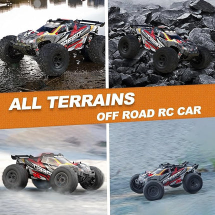 1:10 Large Brush RC Car for Adults, Fast Remote Control Car, 28+ MPH Rc Hobby Truck with Headlights, All Terrain 2.4Ghz Electric Hobby Rc Cars, 4WD Off Road Monster Truck for Adults - Red