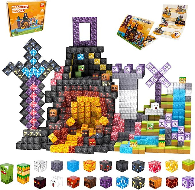 100 PCS Magnetic Blocks Building Toys, Build 3D Magnetic Building Blocks Set for Kids Ages 3+, Magnet Blocks STEM Sensory Educational Christmas Birthday Gifts Construction Toys