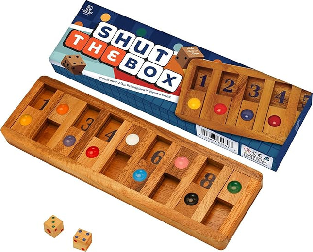 BSIRI Shut The Box Board Games with Math Kids Player Wooden Box of Brain Teaser Puzzles for Family Educational and Get Fun on Game to Teach Kids to Count on Math