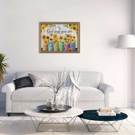 Christian Wooden Jigsaw Puzzle 500 Pieces for Adults - Inspirational Sunflower & Scripture, God Says You are Religious Gift for Women, Faith-Based Home Decor