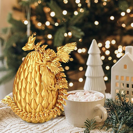 Winged Dragon Surprise Egg 3D Printed Eggs with Dragon Inside Collectible Fantasy Desk Toy Gifts for Kids Adults Christmas Easter Birthdays Holiday Decor(Gold,Large)