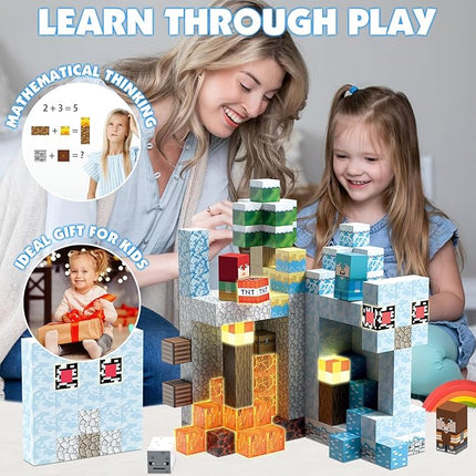 200PCS Magnetic Building Blocks, Magnetic Blocks Building STEM Construction Toys, Montessori Sensory Stacking Toy for Toddlers, Magnet Cubes with Light Blocks for Boys Girls Age 3 4 5 6 7 8-12