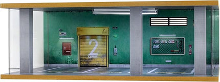 1/24 Scale Die-cast Car Diorama Display Case with Clear Acrylic Cover and LED Lighting for Diecast Model Cars, Lego Speed Champions Cars, Green Wall Style