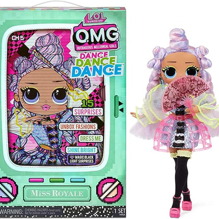 L.O.L. Surprise! OMG Dance Miss Royale Fashion Doll with 15 Surprises Including Magic Black Light, Shoes, Hair Brush, Doll Stand and TV Package - Great Gift for Girls Ages 4+