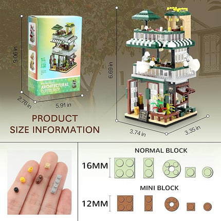 Street View Mini Building Blocks Coffee House Shop Store Building Kit Simulation Construction Educational Creative Gift for Adults（1025 pcs）