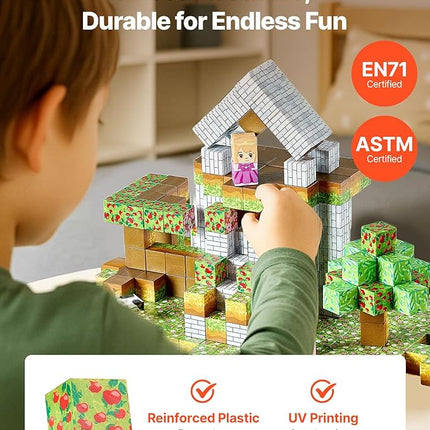 VEVOR Magnetic Blocks, 150 PCS Forest Castle Set, Magnetic Building Cubes for Kids, STEM Montessori Sensory Toys for Christmas Birthday Gift, Construction Stacking Toy for 3+ Years Old Boys & Girls