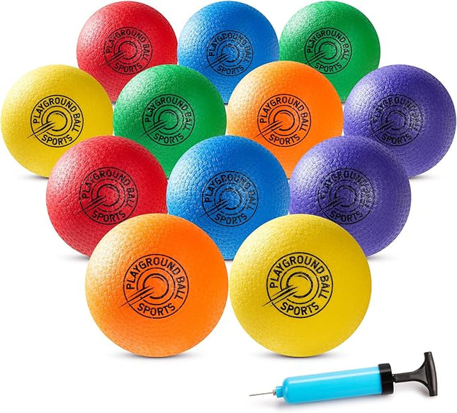 EVERICH TOY Playground Balls Kickball, 6 or 12 Pack 8.5" Soft Dodgeballs Bouncy Rubber Kick Balls for Kids Adults Outdoor Indoor, 4 Square Ball School Yard Games for Boys Girls 3-5 5-8 8-12 with Pump