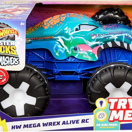 Hot Wheels Monster Trucks 1:15 Scale Mega-Wrex Alive Battery-Powered RC Vehicle with Lights & Sounds