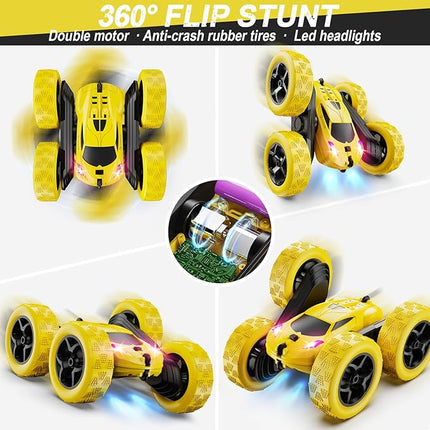Remote Control Car,RC Car Toys for 6-12 Year Old Boys, Off Road RC Stunt Car 4WD 360° Rotating Remote Control Car for Kids, Boys Girls Gifts for Birthday, Christmas Yellow