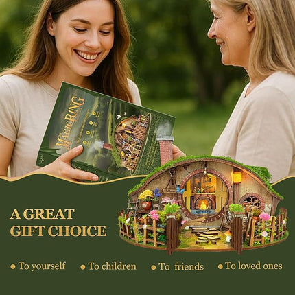 DIY Miniature House Kit, Book Nook Mini House Bookshelf Decor 3D Wooden Puzzle for Adults, Birthday Gift for Family, Friends - The Magic Ring House