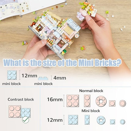 Street View Flower House Shop Mini Building Blocks, MOC Creative Building Toys Cute Panda Building Set for Girls 6-12, Simulation Architecture Construction Toy, Gift Idea for Kids Adults (854 PCS)