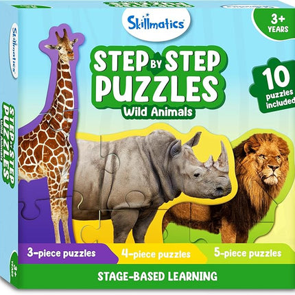 Skillmatics Step by Step Puzzles - 40 Piece Jigsaw & Toddler Puzzle, Montessori Educational Toy for Boys & Girls, Wild Animals, Travel Friendly, Gifts for Kids Ages 3, 4, 5 and Up