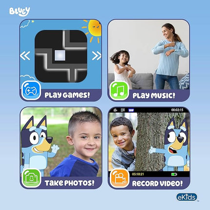 ekids Bluey Kids Camera with SD Card, Digital Camera for Kids with Video Recording, Built-in Digital Stickers, Bluey Toys Make Great Stocking Stuffers for Kids