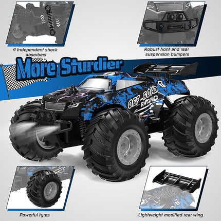 Remote Control Car, All-Terrain Remote Control Truck for Boys, Rechargeable Rc Truck with LED, 1:20, 10KM/H, 2 Motors, 2.4GHZ, Speed Friendly, Sturdy, Rc Cars for Christmas, Kids, Beginner