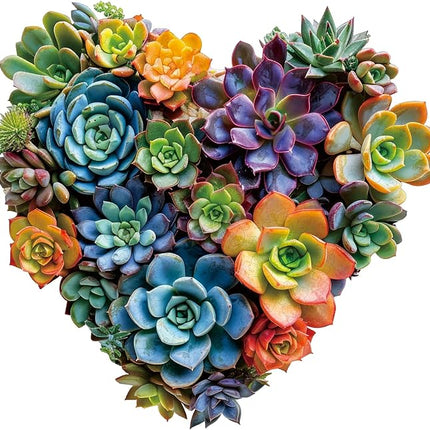 Mys Aurora Jigsaw Puzzles,300 Pieces Heart Succulent Wooden Puzzles for Adults, Unique Shaped Plant Puzzles,Brain Teaser Family Flower Puzzle Game 13.2 x 12.6 Inch