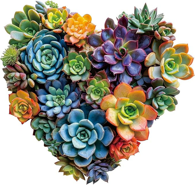 Mys Aurora Jigsaw Puzzles,300 Pieces Heart Succulent Wooden Puzzles for Adults, Unique Shaped Plant Puzzles,Brain Teaser Family Flower Puzzle Game 13.2 x 12.6 Inch