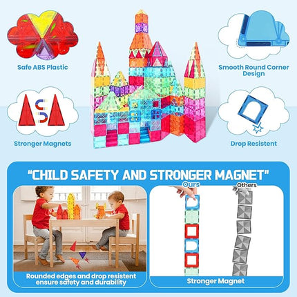 Magnetic Tiles - 100 Pieces Magnetic Blocks for Kids, Magnet Tiles Building Blocks Set, Construction STEM Magnet Toys Gift for Kids, Boys and Girls 3 4 5 6 7 8+ Year Old
