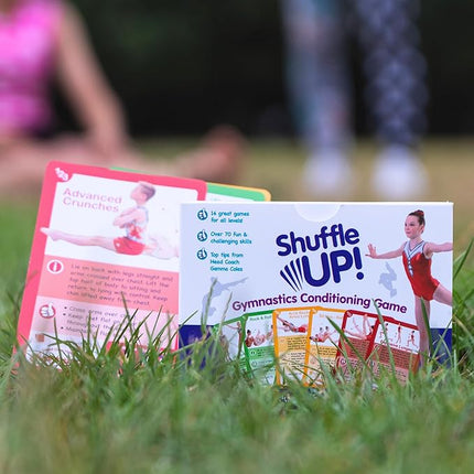 Shuffle Up Gymnastics Card Games - 70+ Fun & Active Skills Cards for Kids, Fitness Cards Develop Fundamentals, Stamina & Strength, Easy to Play for Kids | Multiple Skills Level Card Include 2 Dices