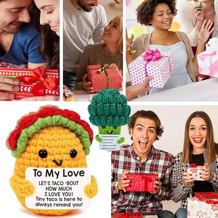 Mom Sister Gifts for Mothers Day Friends Birthday Gift for Women Men, Mini Positive Taco Emotional Inspirational Support Handmade Knitted Crochet Animals Christmas Stocking Idea Cute Desk Decor