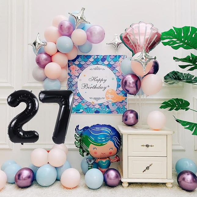 Smlpuame 40 inch Number Balloon 0-9 Black Large Number 27 Balloons,Digital Balloons for Birthday Party Celebration Decorations Supplies, Helium Foil Number Balloons for Wedding Anniversary