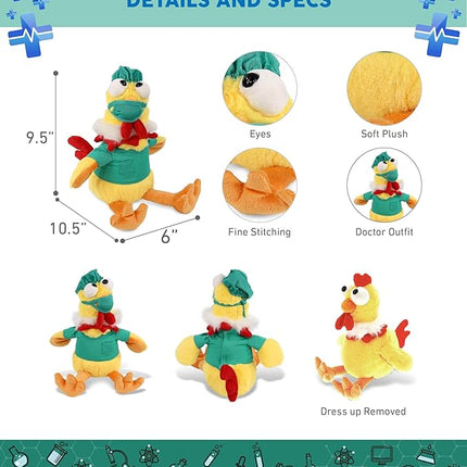 DolliBu Yellow Rooster Doctor Plush Toy - Super Soft Rooster Doctor Stuffed Animal Dress Up with Cute Scrub Uniform and Cap Outfit - Gift with Personalization - 10.5 Inches