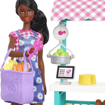 Barbie Farmers Market Playset, Barbie Doll (Brunette), Stand, Register, Vegetables, Bread, Cheese & Flowers, Great Toy for Ages 3 Years Old & Up