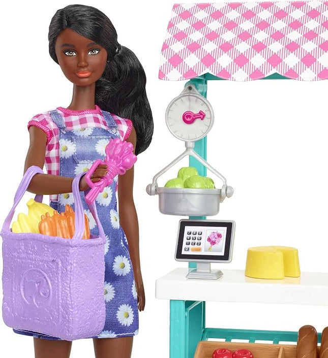 Barbie Farmers Market Playset, Barbie Doll (Brunette), Stand, Register, Vegetables, Bread, Cheese & Flowers, Great Toy for Ages 3 Years Old & Up