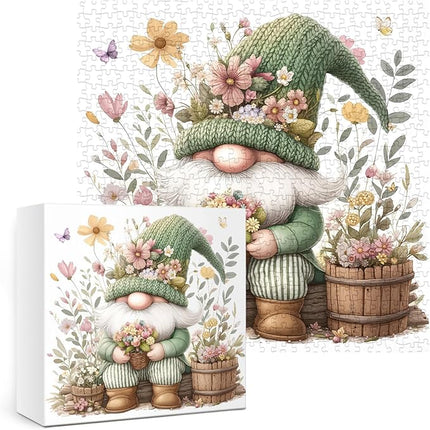 Cute Gnome Puzzles for Adults 1000 Pieces.Colorful Flower and Plant Jigsaw Puzzles. Funny Challenging Spring Garden Puzzles
