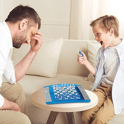 Lexibook ChessLight®, Electronic Chess Game with Touch-Sensitive Keyboard and Light and Sound Effects, 32 Pieces, 64 Levels of Difficulty, Battery or Plug, Blue/Grey, LCG3000