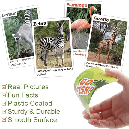 BenBen Go Fish Card Game for Kids, 104 Picture Cards, Jumbo Size, Safari Animal Learning Playing Cards, Memory Matching Games with Real Photos Fun Facts, 2-8 Players, Easter Basket Stuffers