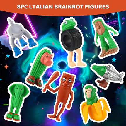 8PCS Italian Action Figure，Brainrot Meme Shark Figures Toys Tralalero Tralala, BRR BRR Patapim,Tung Tung Tung Sahur,Brainrot Meme Shark Collectible Animals Figurine Doll Gifts for Fans.