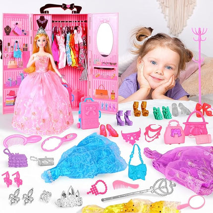 UCanaan Girl Doll and Closet Set with Doll Clothes and Accessories Items Including Fashion Dolls, Dressand Many Other Accessories (Refer Picture Shows)，Best Gitfs for Girls Christmas Birthday