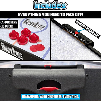 PartyLife 54" Air Hockey Table w/Folding Steel Legs & Optional LED Lights - Powerful Motor, Smooth Surface, Very Sturdy - Perfect for Kids and Adults, Game Rooms & Home Arcade!