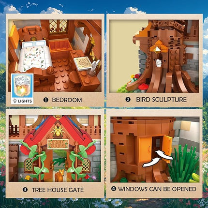 Reobrix Medieval Tree House Lighting Building Block Set, Collectible Architecture Display or Home Office Decor, European Creative Construction Building Kits 66008, Gifts for Adults, Teens 14+