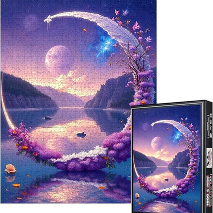 1000pcs Dreamy Crescent Moon Lake Jigsaw Puzzle - Challenging DIY Brain Teaser Jigsaw Puzzles 1000 Pieces for Adults, Family Game Night Fun, Decorative Puzzle with Surreal Landscape Design