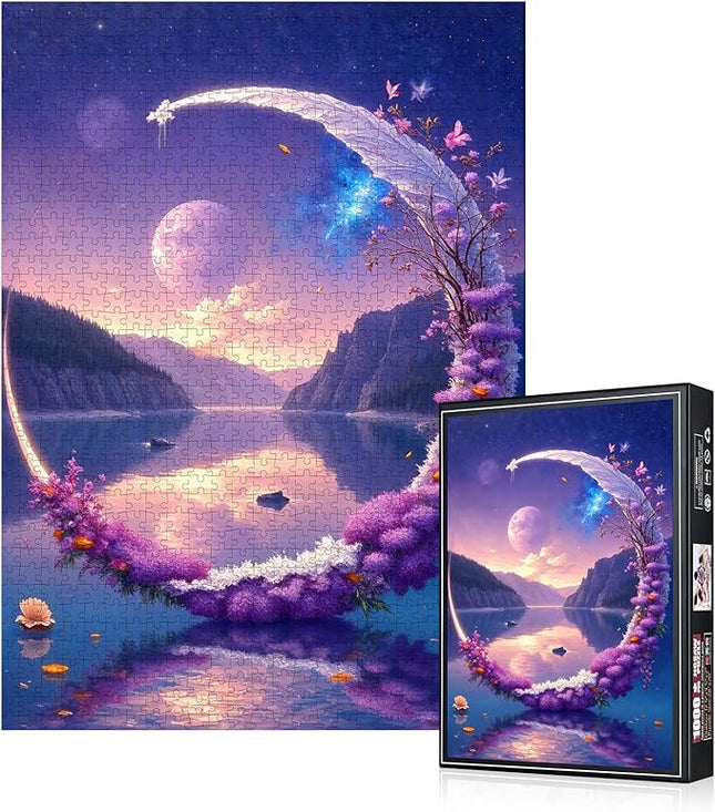 1000pcs Dreamy Crescent Moon Lake Jigsaw Puzzle - Challenging DIY Brain Teaser Jigsaw Puzzles 1000 Pieces for Adults, Family Game Night Fun, Decorative Puzzle with Surreal Landscape Design