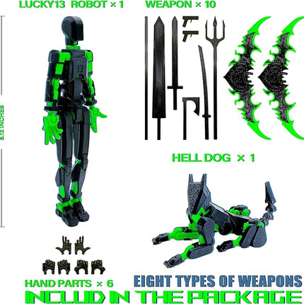 T13 (Assembly Completed) Action Figure Set, 3D Printed Toys Robo 13 Dummy 13 Titan 13 Nova 13 Stick Titan (Black + Green)