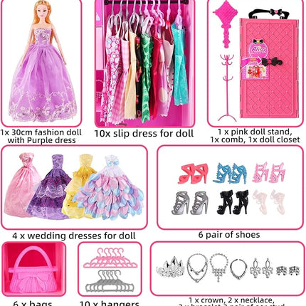 UCanaan Girl Doll and Closet Set with Doll Clothes and Accessories Items Including Fashion Dolls, Dressand Many Other Accessories (Refer Picture Shows)，Best Gitfs for Girls Christmas Birthday