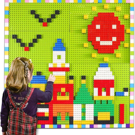 Build On Wall or Table - Customize Building Block Wall, 8 Pack (10" x 20") Self Adhesive Building Base Plate, 440 Pcs Compatible with All Major Brand Brick - Fastest Easiest DIY Fun Wall and Desk