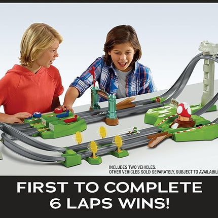 Hot Wheels Mario Kart Circuit Track Set & 2 Toy Vehicles, Racing Playset Includes Booster, Plus Mario & Yoshi Karts (Amazon Exclusive)