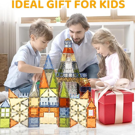 120 PCS Magnetic Tiles, Diamond Magnet Tiles with 2 Cars Magnetic Blocks STEM Toys 3D Kids Preschool Educational Sensory Toys Gift for Toddlers Kids Boys Ages 3 4 5 6 7 8 9+ Year Old