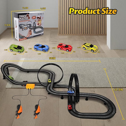 23 FT Powered Electric Race Track Set with Loop, Turns and Crossover - Includes 4 Slot Cars - Toys & Gifts for Boys Age 4-8
